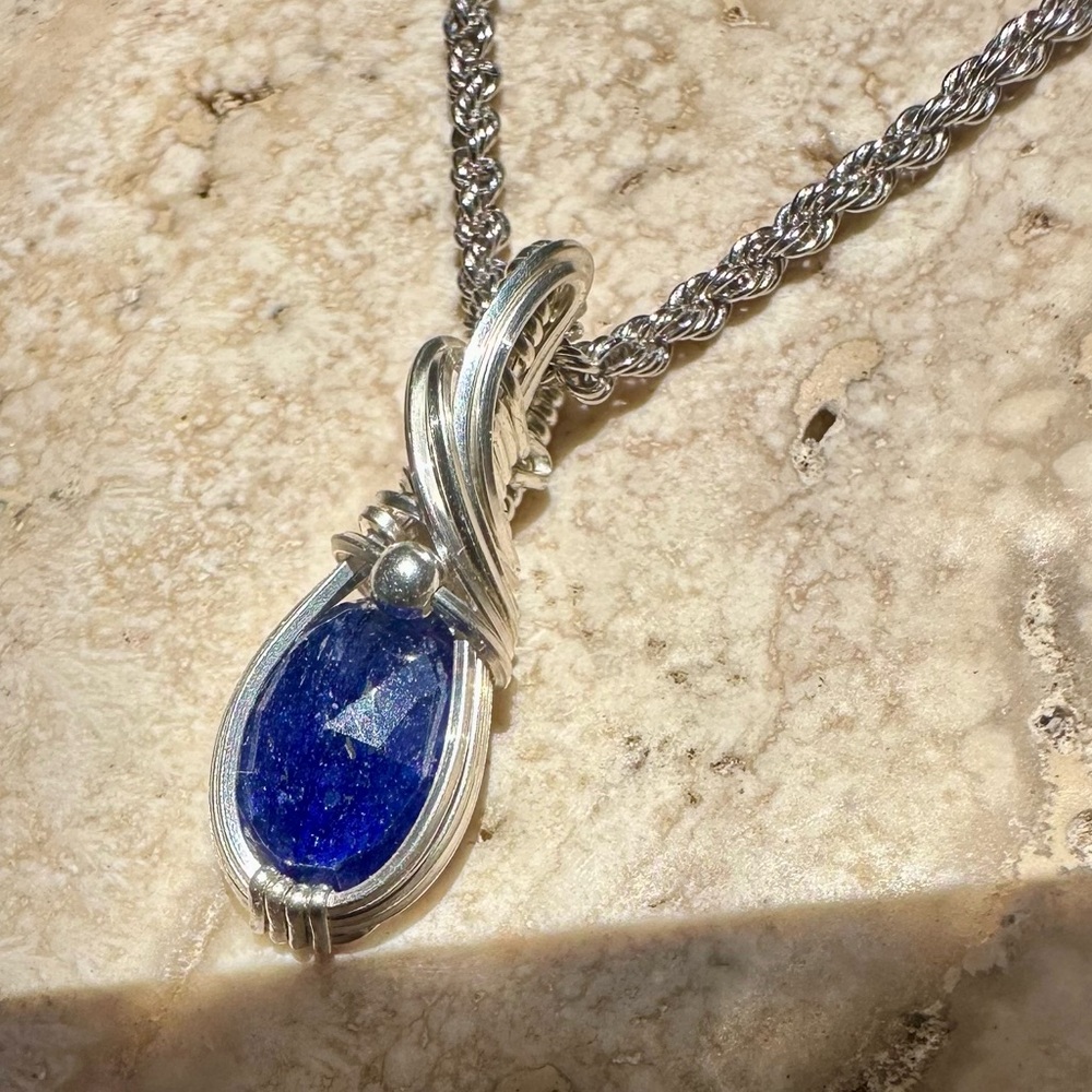 Sterling Silver Blue Sapphire Necklace Pendant
